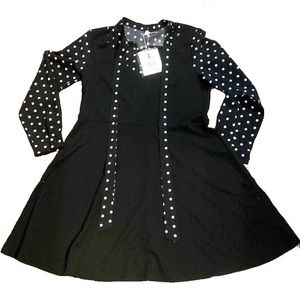 NWT Black and White Polka Dot Long Sleeve A-Line dress - Vintage Retro Style